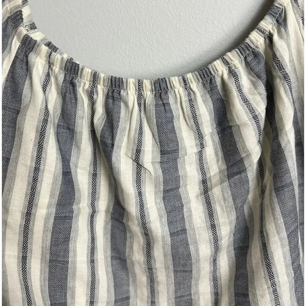 Lulu's Along the Tides Navy Blue Striped Off the Shoulder Boho Dress Size Medium - Picture 10 of 11